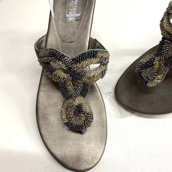 KENNETH COLE REACTION Pewter Bead Knot Thong Festival Sandals 8.5 - Picture 3 of 7